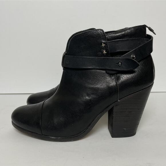 Rag & Bone Harrow Boots Womens Size 39 Black Leather Ankle Heeled Strap Italy - Picture 5 of 16